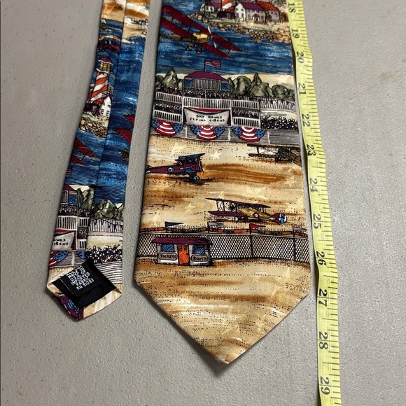 Aviation Themed Tie with Blue and Brown Accents - Picture 1 of 6